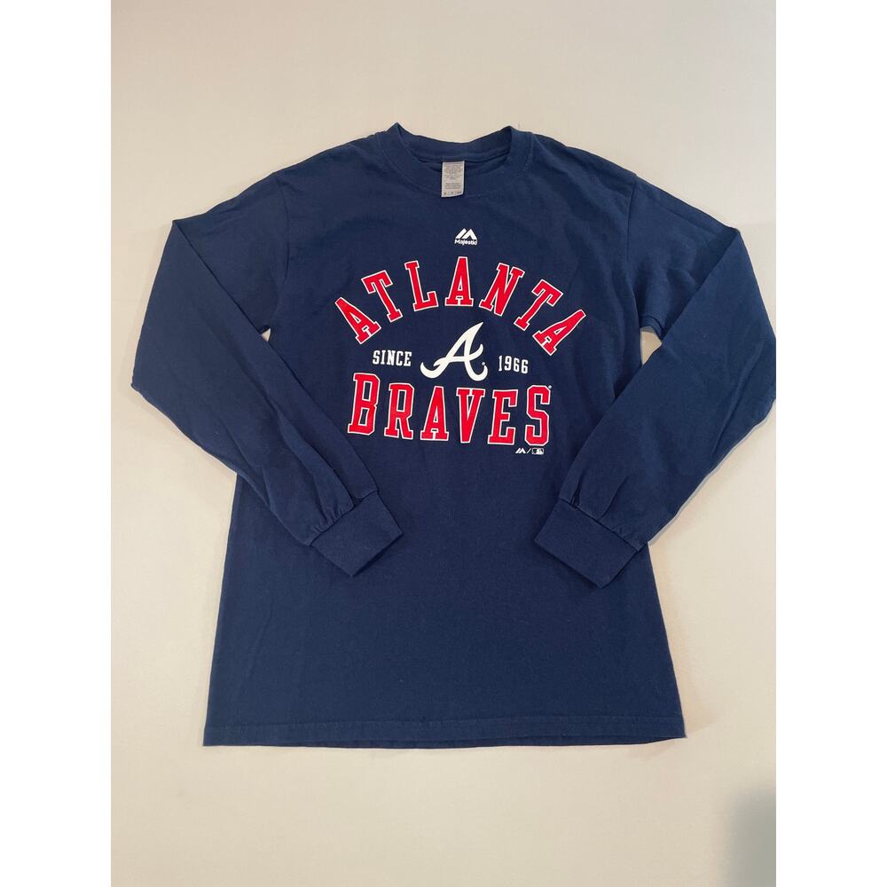Atlanta Braves Majestic Long Sleeve Logo Top – Youth Small – Navy